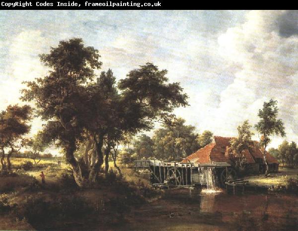 Meindert Hobbema Wooded Landscape with Water Mill